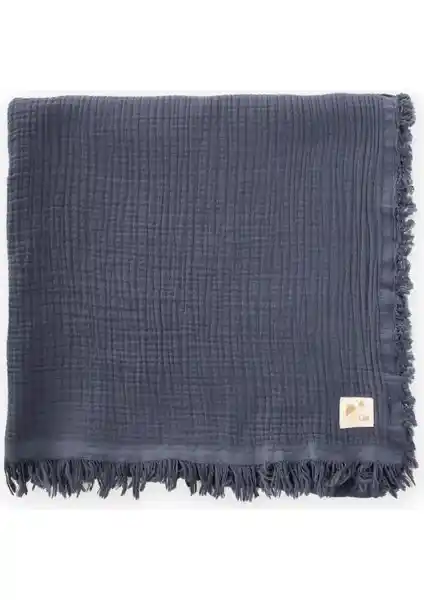 Cigit Dört Kat Püsküllü Battaniye 80x120 Cm Antrasit Modern ve Dayanıklı Bebek Battaniyesi