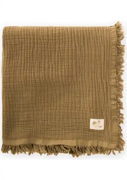 Cigit Dört Kat Püsküllü Battaniye Hardal Sarı 80x120 cm Doğal ve Şık Tasarım