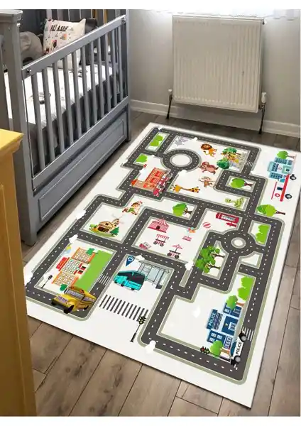 Çocuk Odası İçin Güvenli ve Estetik Kaymaz Tabanlı Makinede Yıkanabilir Halı