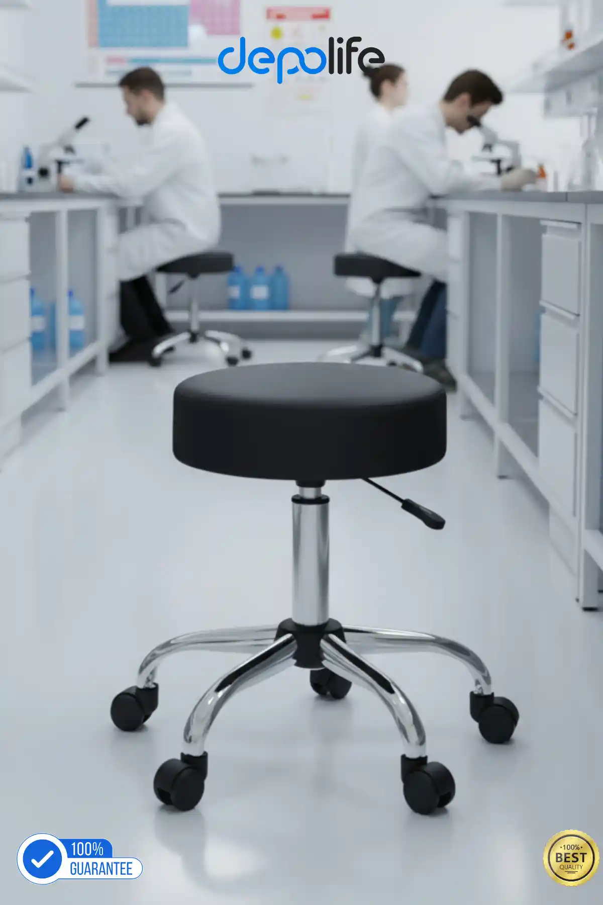 Depolife Krom Ayaklı Ofis Kasiyer Taburesi: Modern ve Ergonomik Ofis Mobilyası Çözümü