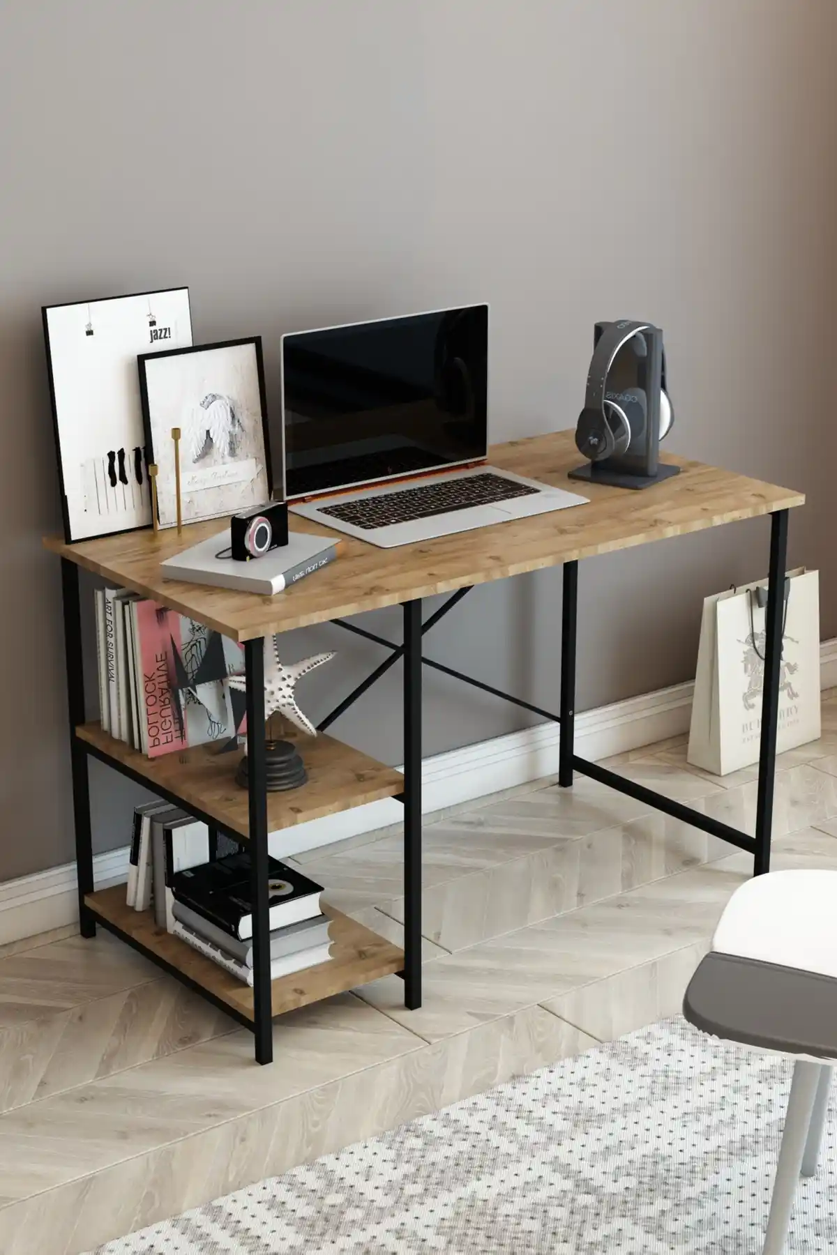 DizaynMotion 2 Raflı Çalışma Masası: Modern ve İşlevsel Ofis ve Ev Kullanımı İçin