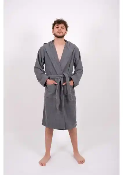 Dm Home Collection Battal Boy Pamuklu Kapüşonlu Erkek Bornoz Şıklık ve Konfor Sunar