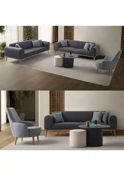 Edsy Home Rebul 3+3+1 Antrasit Modern Koltuk Takımı Dayanıklı ve Şık Tasarım