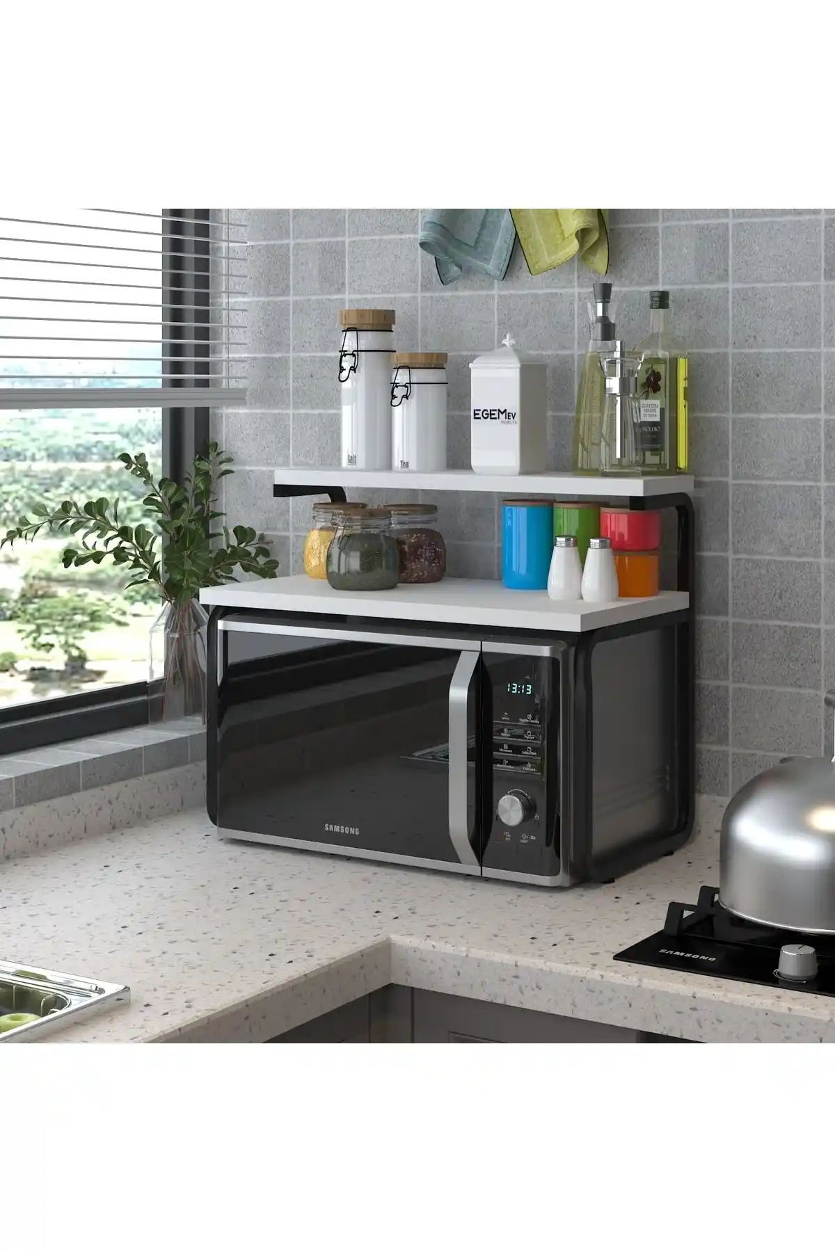 EGEMEV Mutfak Organizer: Dayanıklı Metal Raflı Mikrodalga Fırın Standı ve Modern Tasarım