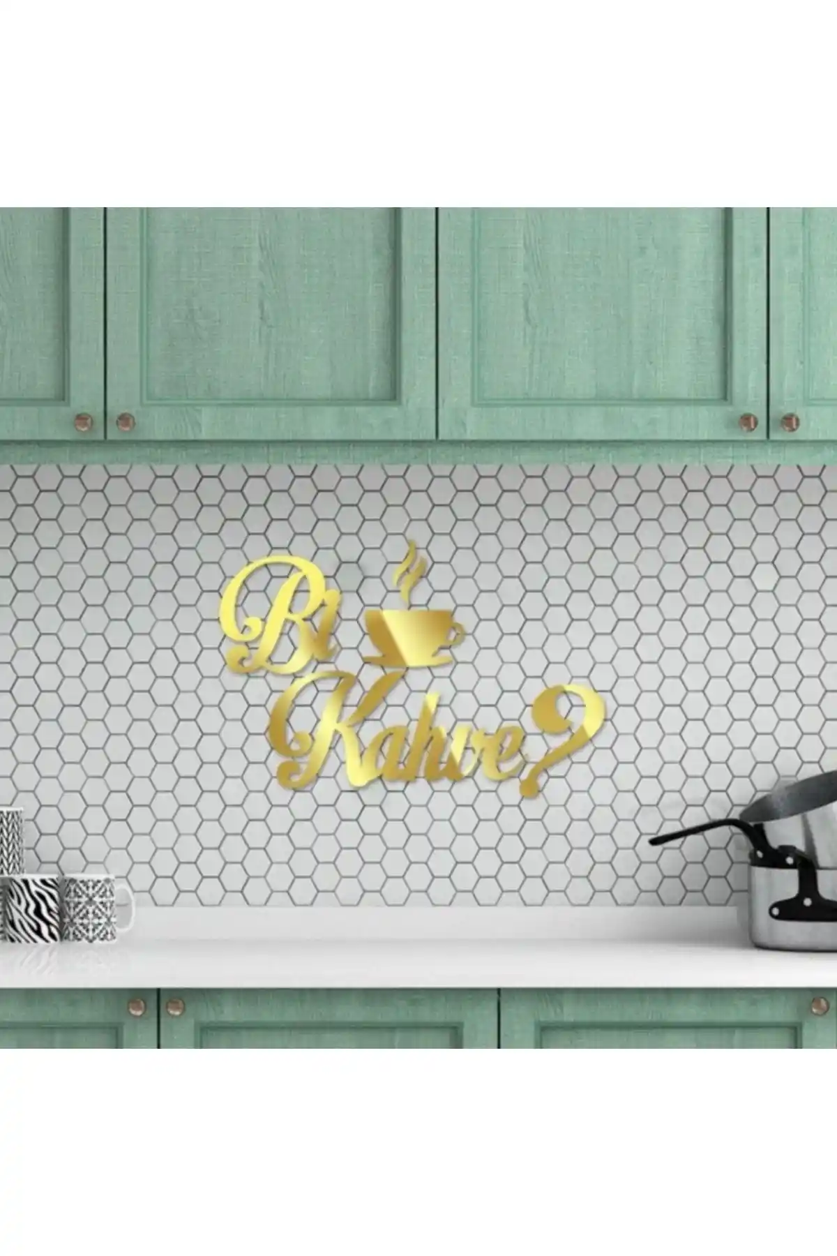 EKOSEHOME 35x25 cm Altın Aynalı Kahve Yazısı Modern Dekorasyon İçin Şık Bir Seçenek