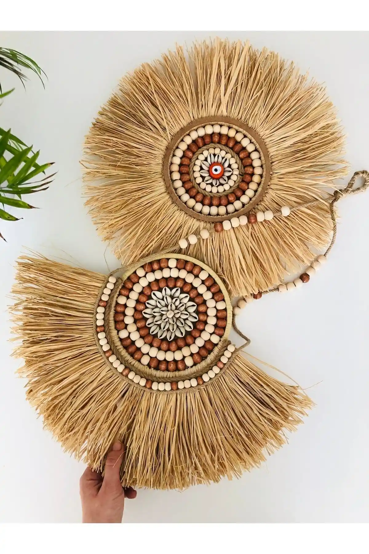 El Yapımı Rafya Duvar Panosu Doğal Ahşap Tasarımıyla Bohem ve Rustik Dekorasyonlar İçin Uygun