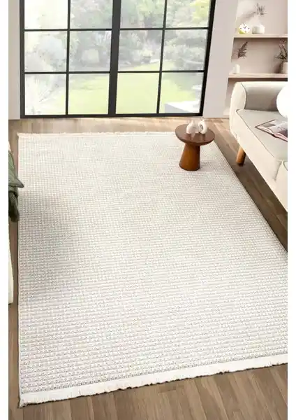 Eliz Home Beyaz Bej Yuşak Dokulu Halı Kilim: Modern ve Şık Dekorasyon Parçası