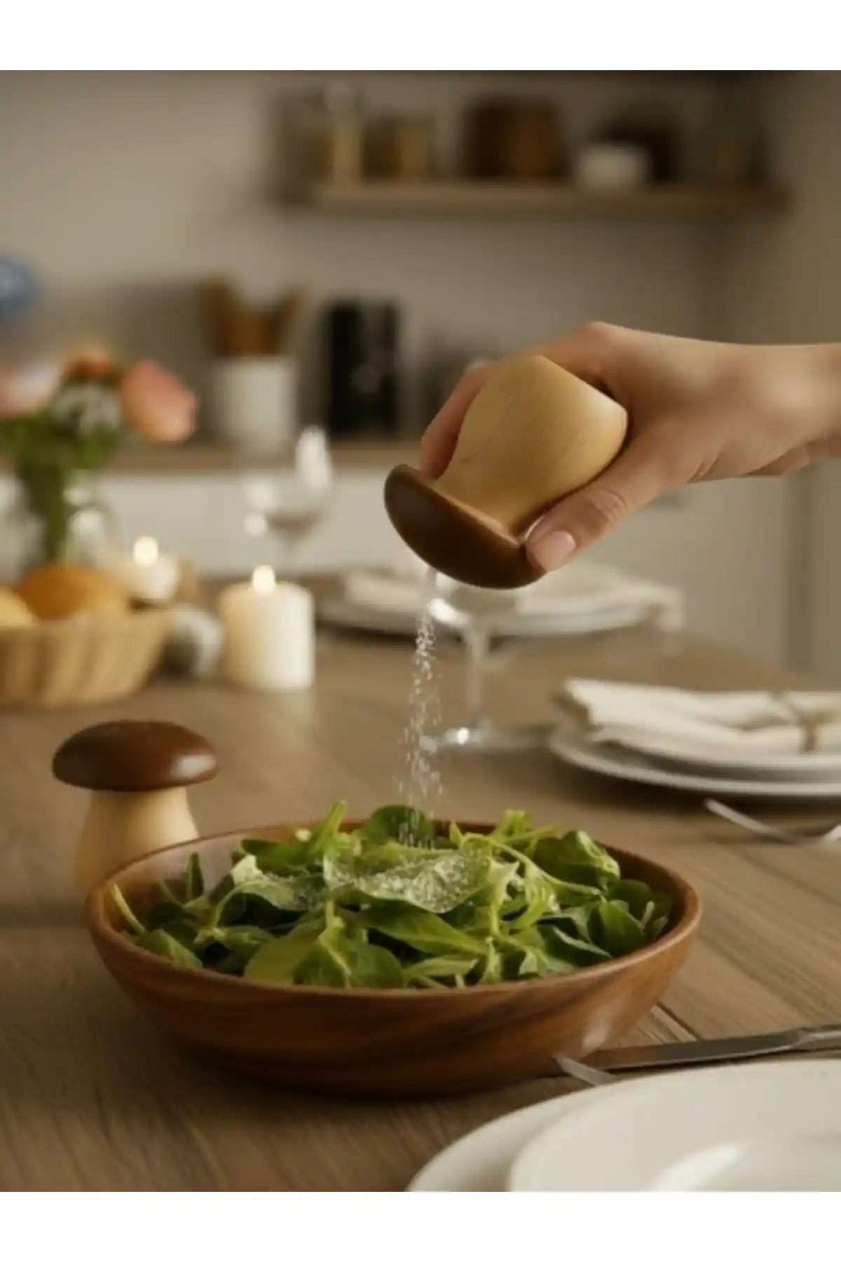 Emal Home 2'li Mantar Model Baharatlık Seti Doğal Ahşap ve Estetik Tasarım