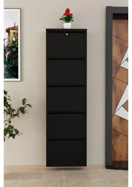 EVDEMO Siyah Metal 5 Kapaklı Ayakkabılık Modern ve Dayanıklı Depolama Çözümü