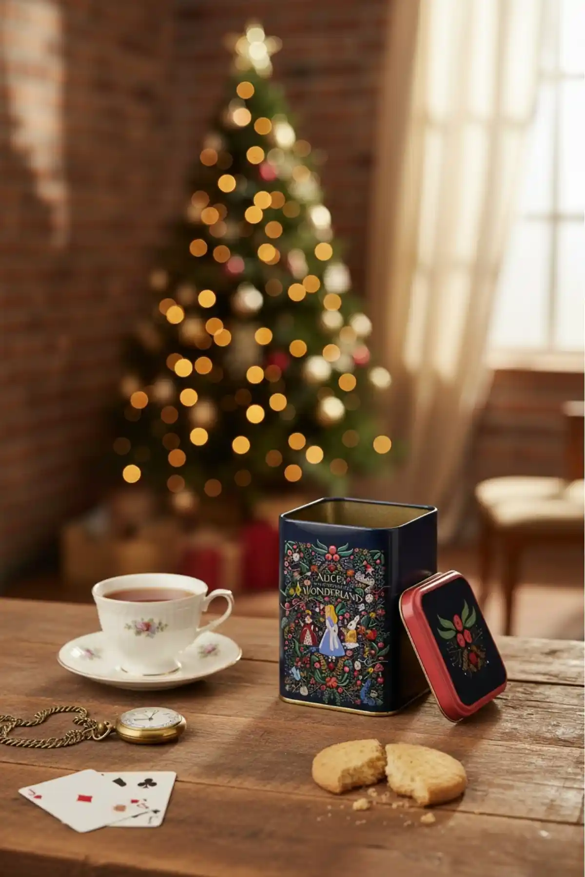 Evle ER022-9A Tales Alices Desenli Kare Metal Saklama Kabı ile Pratik ve Estetik Çözüm