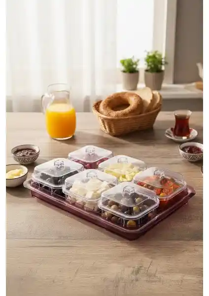 EW's Kitchenware Akrilik Mürdüm 6’lı Kapaklı Kahvaltılık Seti Modern ve Şık Tasarım