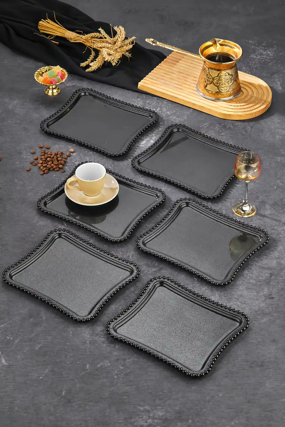 FBZhome 6'lı Dekoratif Kahve Sunum Tepsisi Seti Şık ve Dayanıklı Tasarım