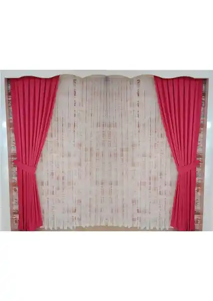 Figen Perde Fuşya Pembe Kadife Fon Perde Çift Kanat 1/3 Sık Pile Tasarımı