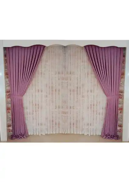 Figen Perde Fuşya Renk Kadife Fon Perde Çift Kanat 1/3 Sık Pile Modern ve Şık Tasarım