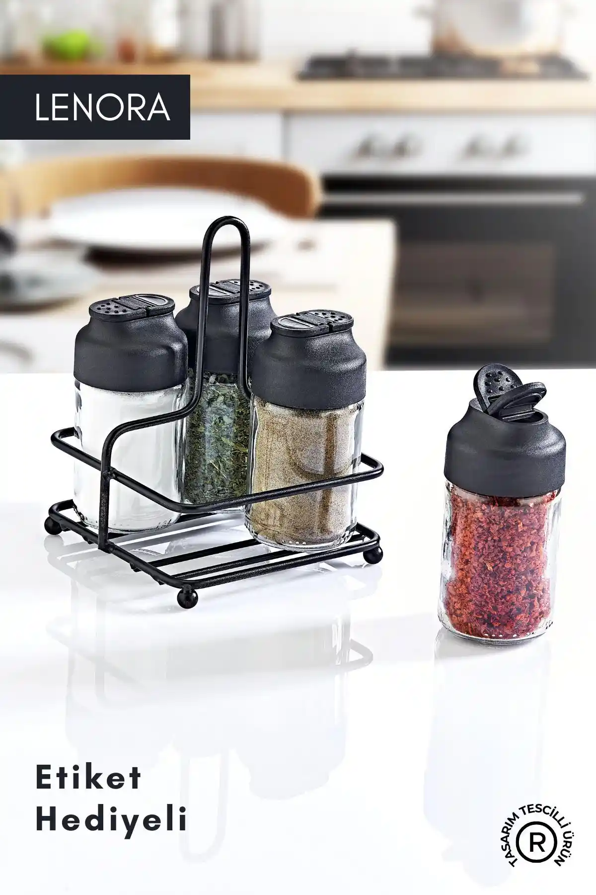 GRİMOR Life Metal Standlı 4'lü Çift Kapaklı Cam Baharatlık Seti ile Mutfakta Şıklık ve Fonksiyonellik