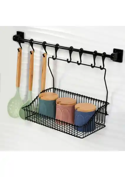 Hagen Güçlü Yapıştırma Askı Rayı ve Ferforje Sepetleri ile Pratik ve Dayanıklı Duvar Düzeni