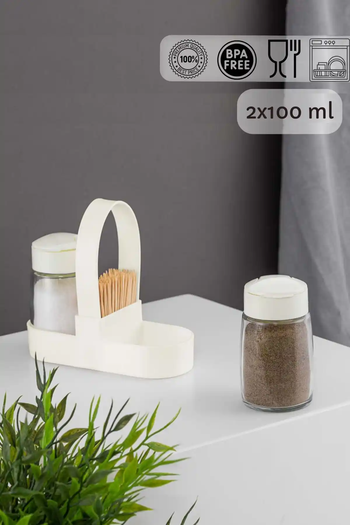 HOMENIVA Standlı Cam Tuzluk ve Biberlik Seti Modern ve Şık Mutfak Aksesuarları