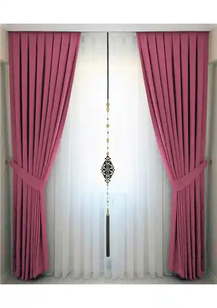 İ.D İpek Dokuma Gül Kurusu Pileli Kadifemsi Fon Perde Modern İç Mekân Dekorasyonu İçin