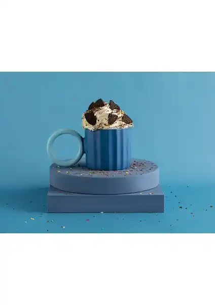 İngiliz Evi Eğimli Kemik Porselen Kupa 260 ml Lacivert ve Açık Mavi Renk Seçenekleri