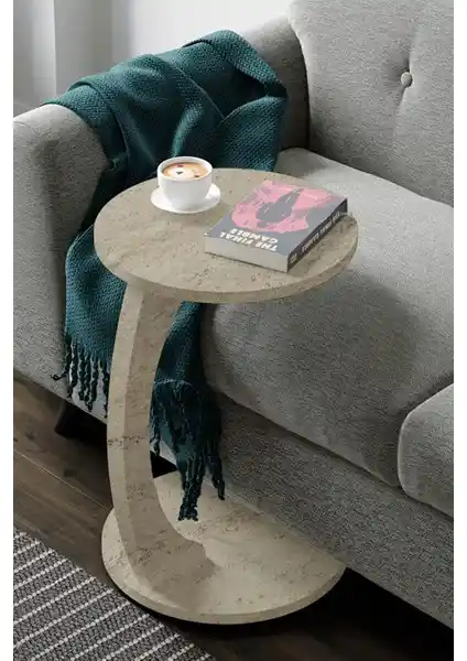 Intergo Traverten Renkli Tekerlekli C Sehpa: Modern ve Dayanıklı Tasarım Özellikleri