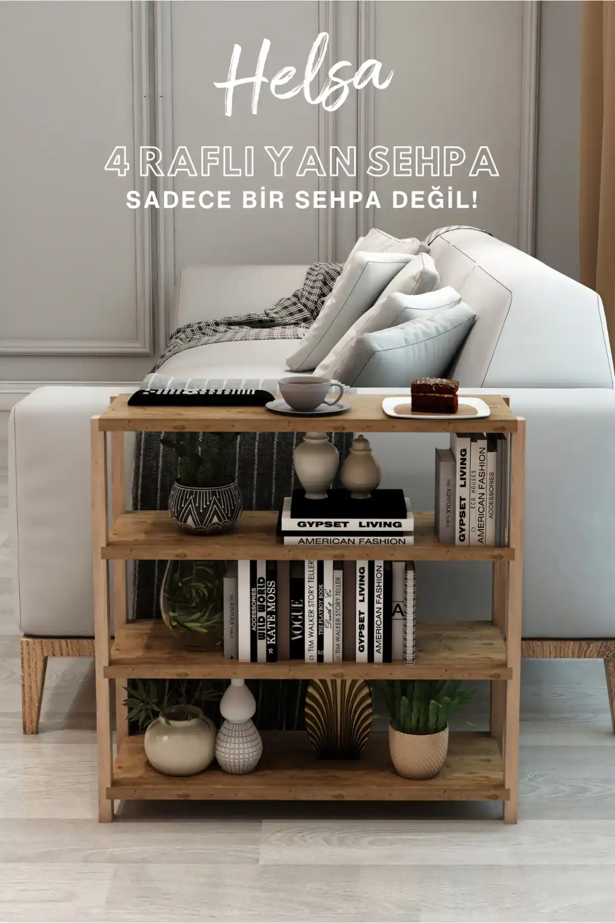 Jest Dekor Helsa Atlantik Çam Yan Sehpa Modern ve Çok Amaçlı Ahşap Mobilya Parçası