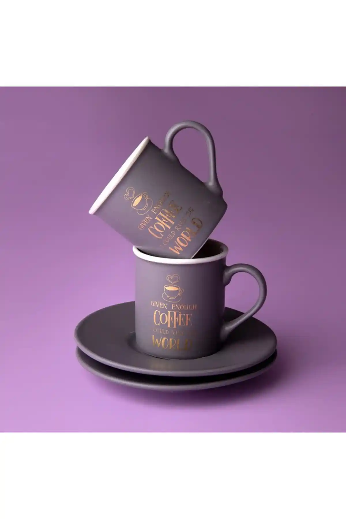 Jumbo Joy Gri Kahve Fincan Takımı: Şıklık ve Dayanıklılık Sunan 4 Parçalık Set