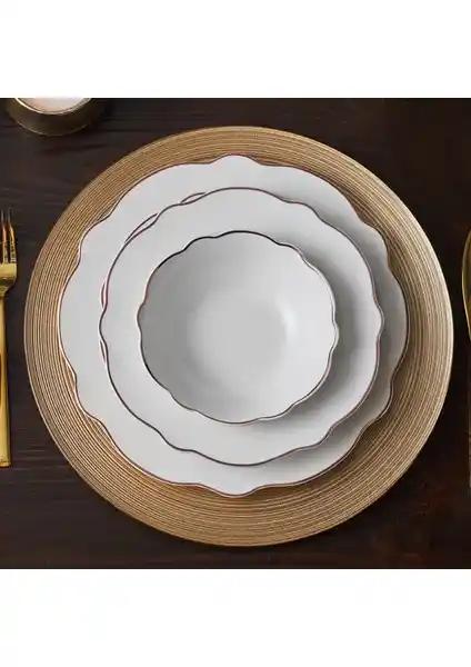 Karaca Daisy Rose Wave Shape 24 Parça Porselen Yemek Takımı 6 Kişilik Modern ve Şık Tasarım