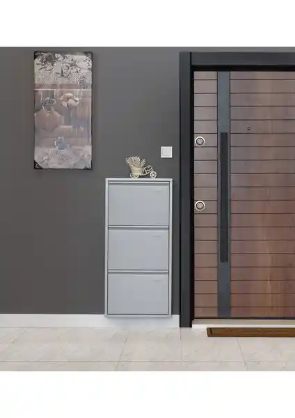 Kaser Gri 3'lü Metal Ayakkabılık: Dayanıklı ve Şık Ev Düzeni Çözümü