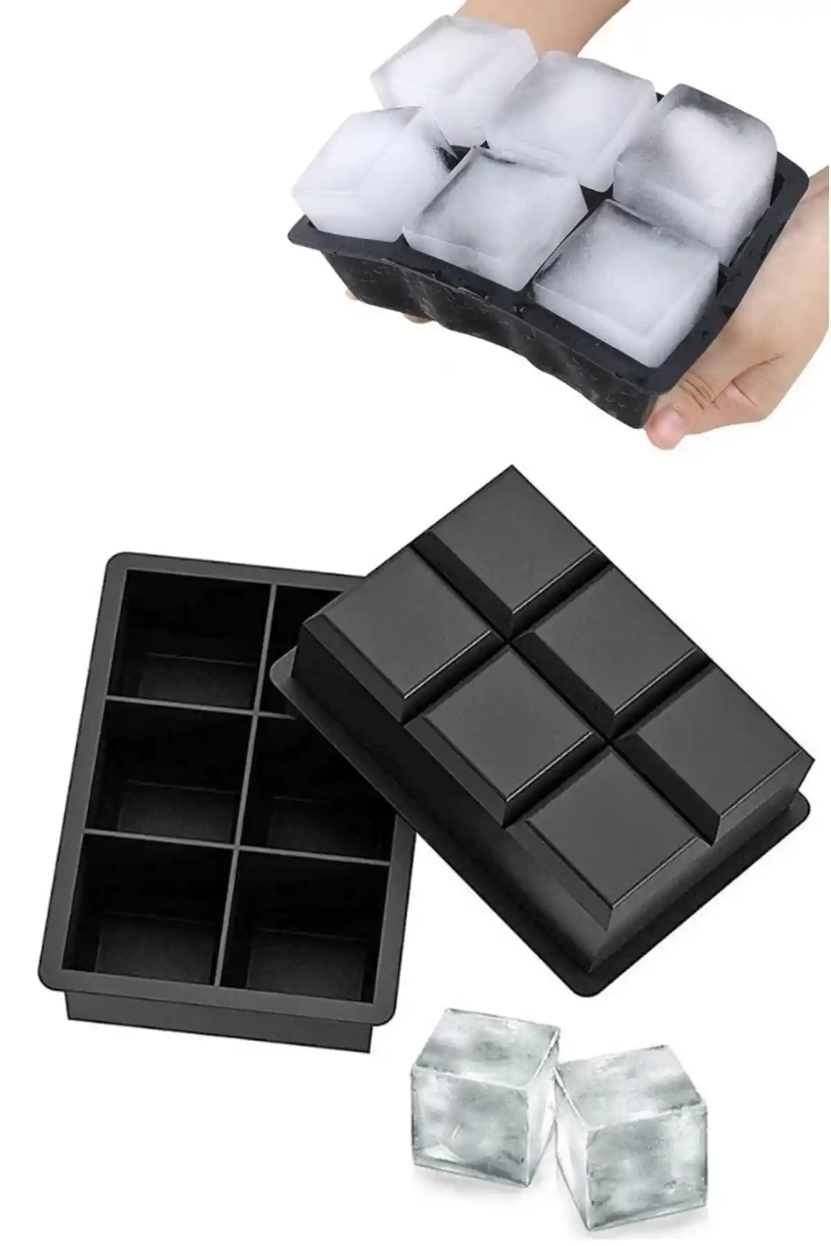 Kitchen Beauty 6 Bölmeli Büyük Boy Silikon Buz Kalıbı Modern ve Pratik Soğutma Çözümü