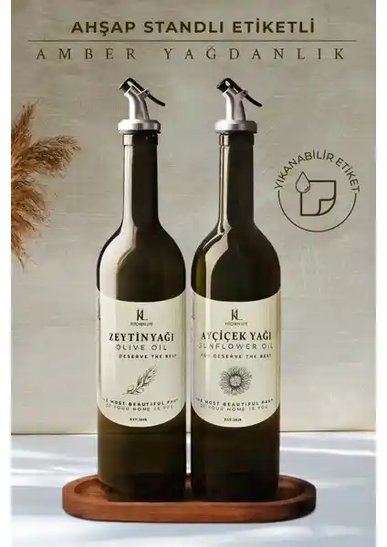 Kitchen Life Amber 2'li 750 ml Zeytinyağı ve Sıvıyağ Şişesi Seti Estetik ve Kullanışlı Mutfak Aksesuarı