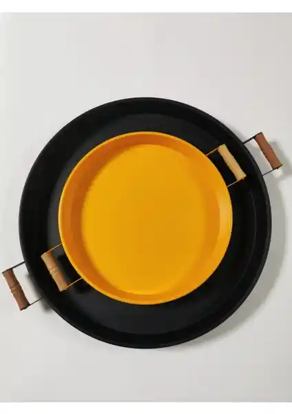 Kitchen Trend 51 cm Siyah ve Sarı Metal Sunum Tepsisi: Estetik ve İşlevsellik Bir Arada