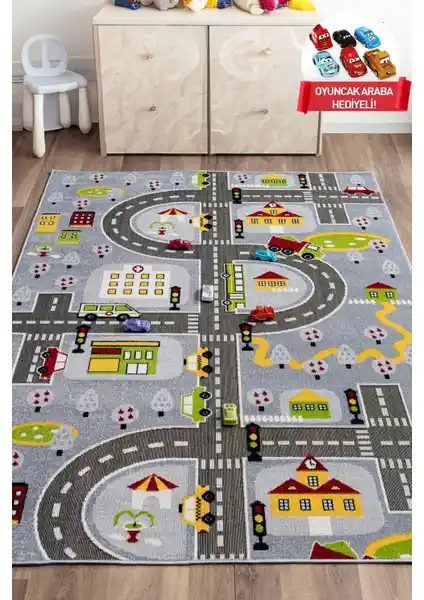 Konfor Halı 3 Boyutlu Trafik Arabalı Çocuk Oyun Halısı Güvenli ve Estetik Kullanım