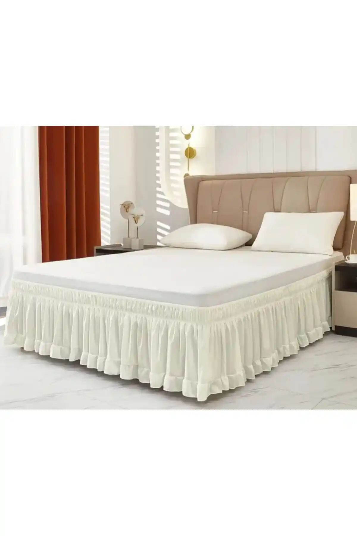 Kum Saati Baza Fırfırı: Şık ve Konforlu Yatak Odası Dekorasyonu İçin Ideal Ürün