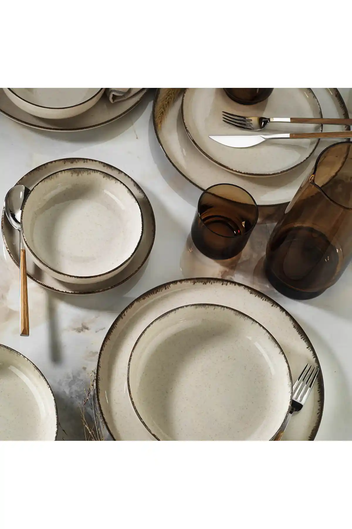 Kütahya Porselen Moderna 16 Parça 4 Kişilik Modern Yemek Seti Tarçın Renkli