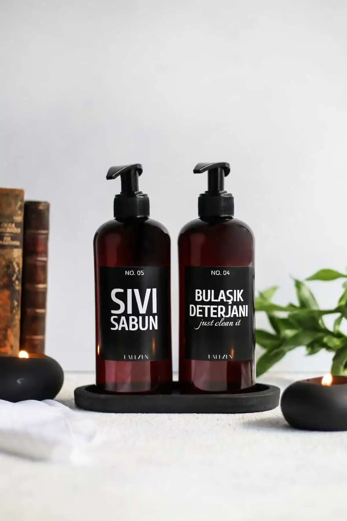 LALEZEN HOME Siyah Stantlı Plastik Sıvı Sabun ve Bulaşık Deterjanı Şişesi 500 ml modern tasarım