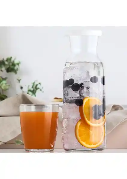 Lav Fonte Cam Karaf 1,2 L Beyaz Silikon Kapaklı Şık ve Pratik İçecek Sunum Aracı