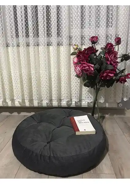 Lavinia Puf Yuvarlak Antrasit Yer Minderi: Modern ve Şık Oturma Dekorasyonu İçin Uygun