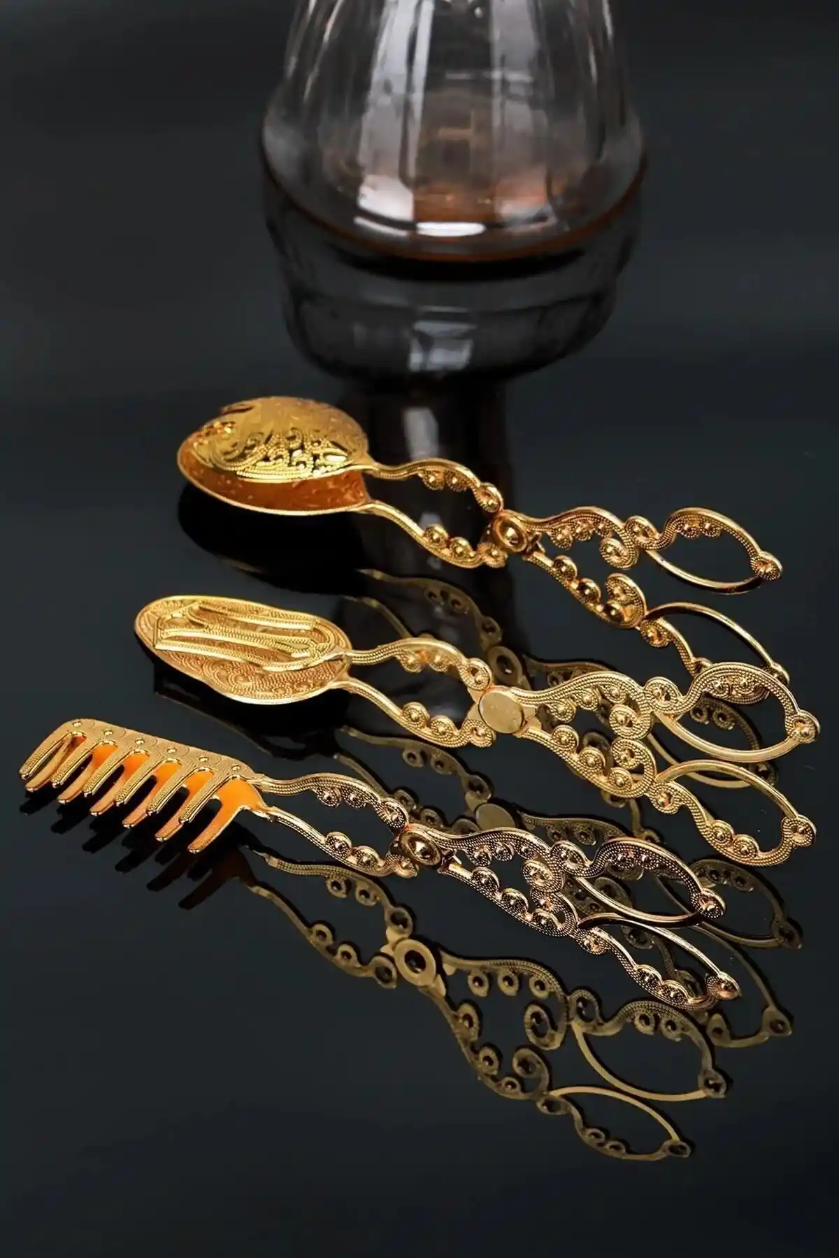 LeesHome Altın Renkli 3'lü Servis Maşası Seti Şık ve Dayanıklı Mutfak Gereçleri