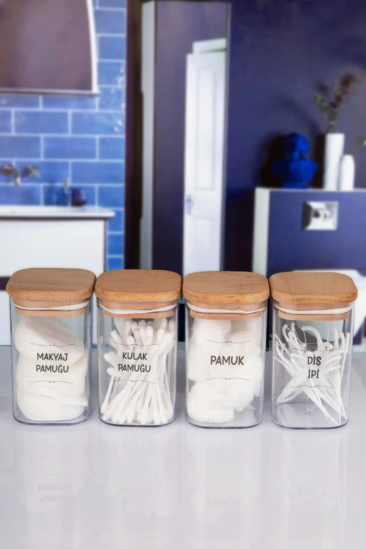 Lizzy 4'lü Ahşap Kapaklı Şeffaf Kulak Pamuğu Seti Günlük Bakım ve Hijyen İçin Uygun