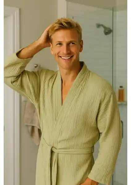 Lucy and Home Unisex Müslin Sabahlık Dört Katlı Pamuk Kumaş Modern Tasarım