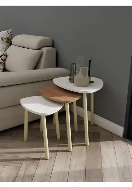 MasifMarket 3'lü Üçgen Zigon Sehpa Seti Modern Tasarım ve Fonksiyonellik Sunar