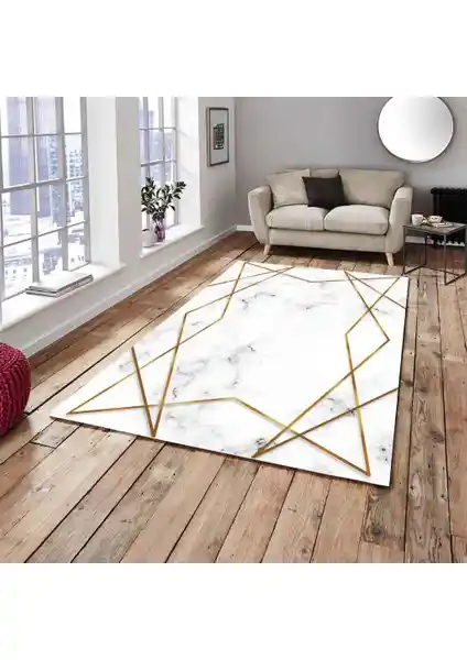 Mekta Home Gold Şerit Halı Örtüsü Modern Tasarım ve Kolay Bakım Özellikleriyle
