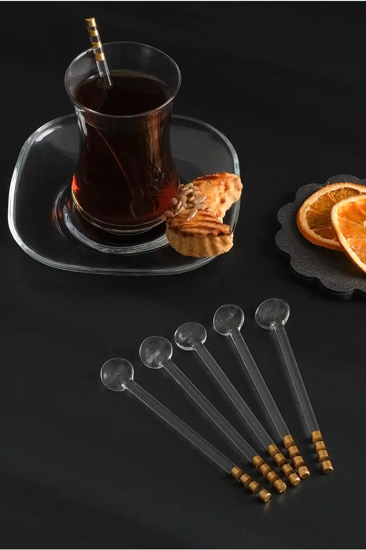 Milea 6'lı Lüx Gold Detaylı Metal Çay Kaşığı Seti Zarif ve Dayanıklı Tasarım