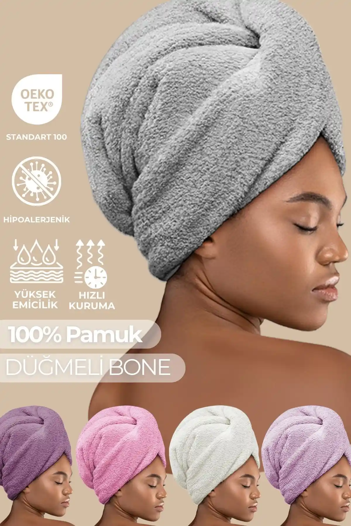 Miss Paris Home Düğme Lastikli Saç Havlusu: Şık ve İşlevsel Pamuklu Saç Bakım Ürünü