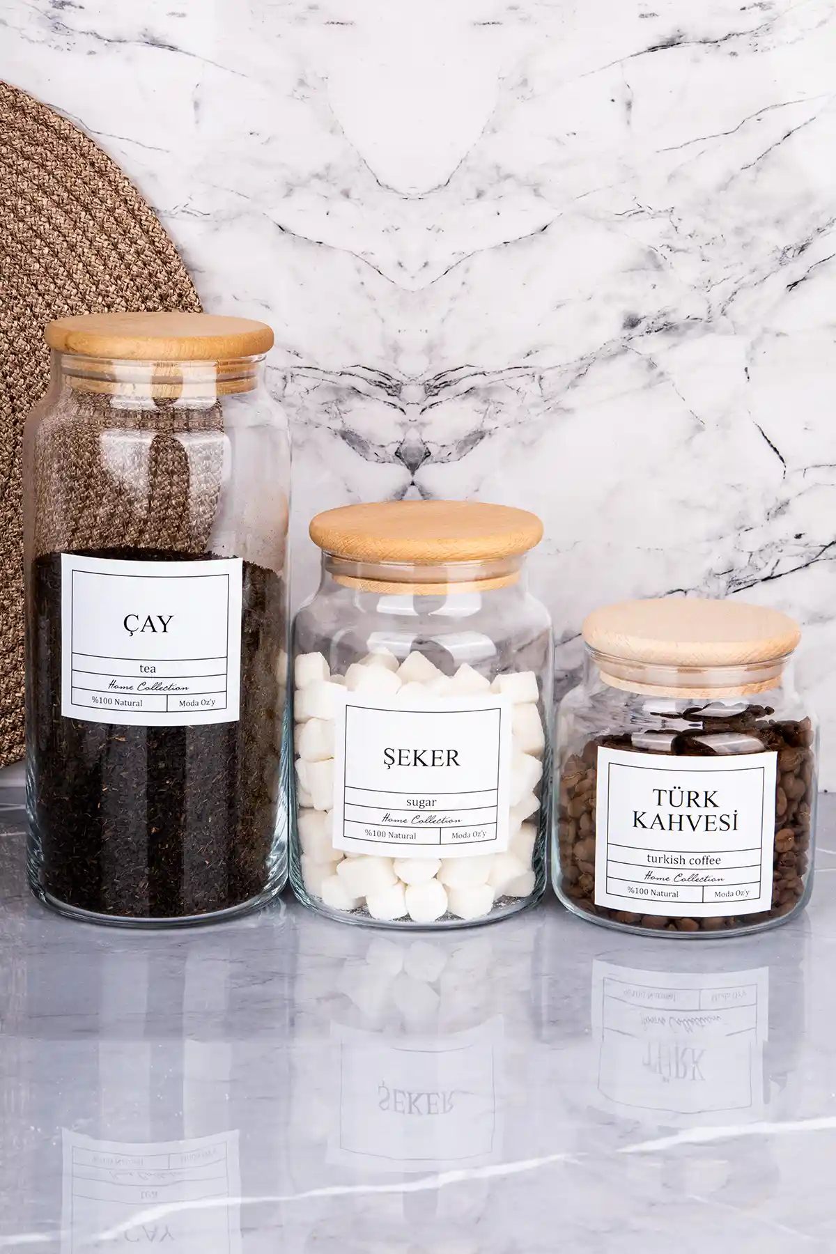 MODA OZY 3'lü Ahşap Kapaklı Saklama Kavanozları Şık ve Fonksiyonel Mutfak Çözümü