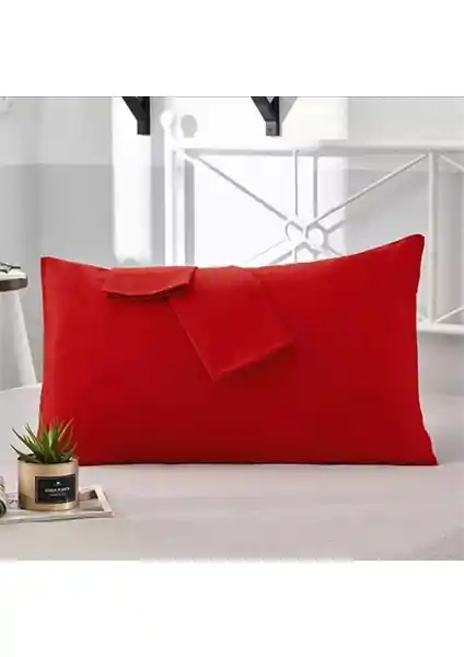 MODELHOME Bordo Renkli Pamuklu Kumaştan Kapaklı Yastık Kılıfı Seti 50x70 cm