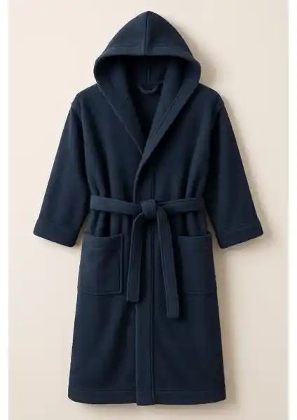 Modelhome Büyük Beden Kapşonlu Pamuklu Lacivert Bornoz Konfor ve Şıklık Bir Arada