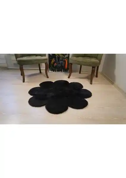 Modern Siyah Dekoratif Papatya Model Yuvarlak Kaymaz Taban Peluş Halı Özellikleri ve Kullanım Alanları