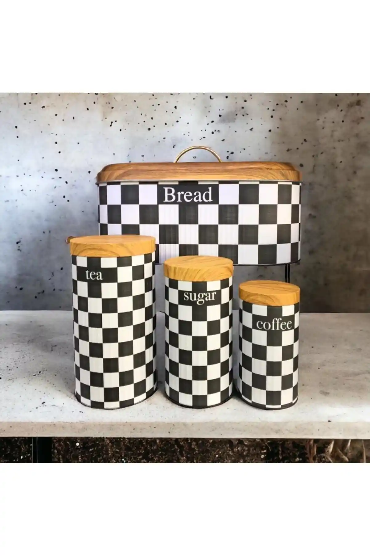 Modern ve Dayanıklı Bambu Kapaklı Metal Kavanoz ve Ekmeklik Seti ile Mutfak Dekorasyonunuzu Tamamlayın