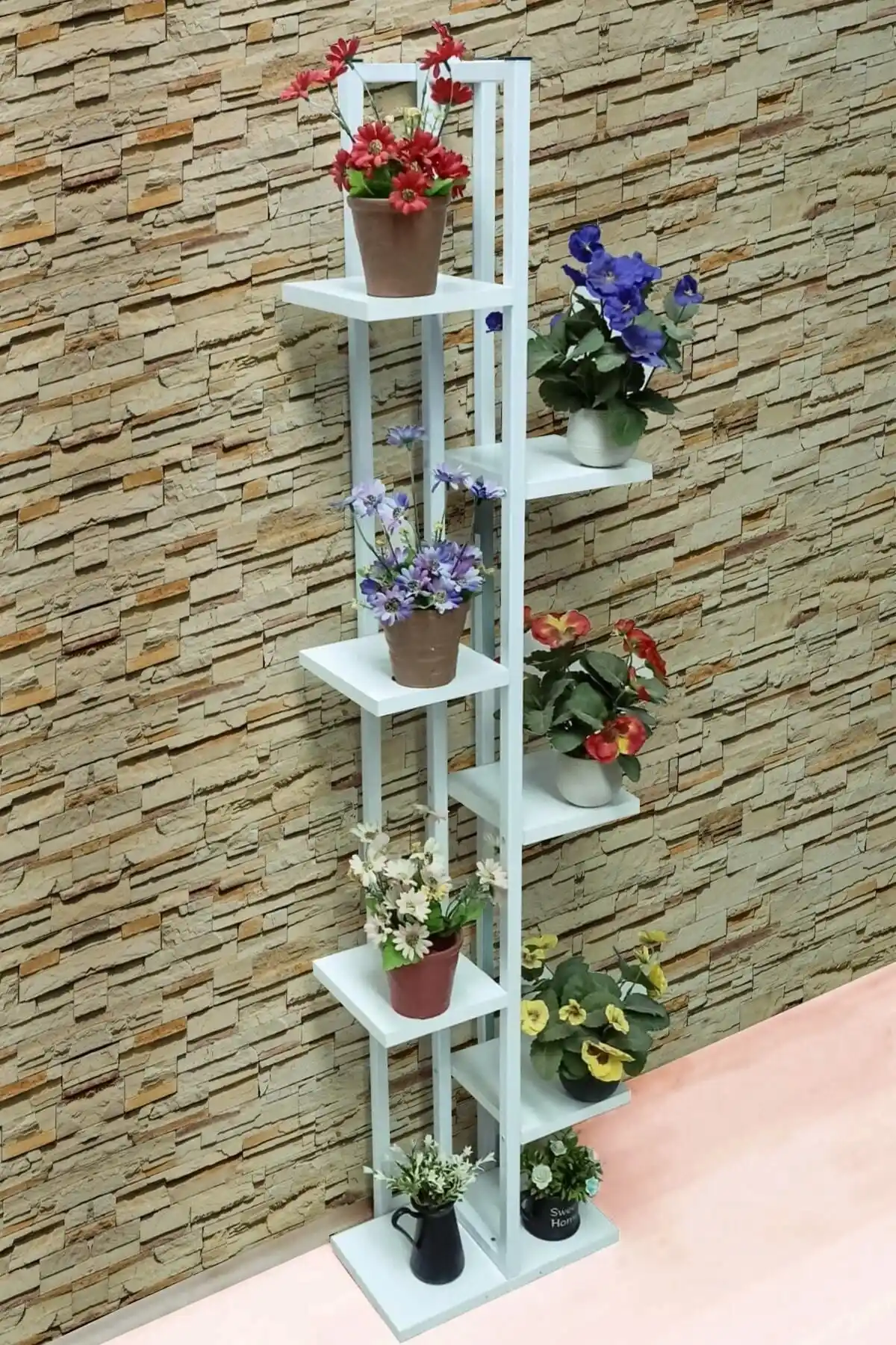 Modern ve Dayanıklı Metal Dikey Çiçeklik 7 Bölmeli Dekorasyon Unsuru